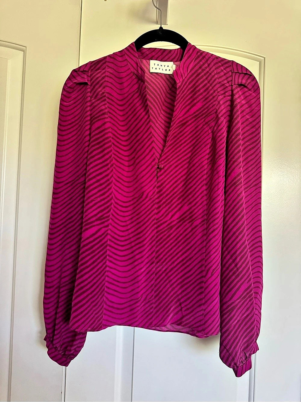 Tanya Taylor Rebekah Print Silk Blouse in Pink & Purple